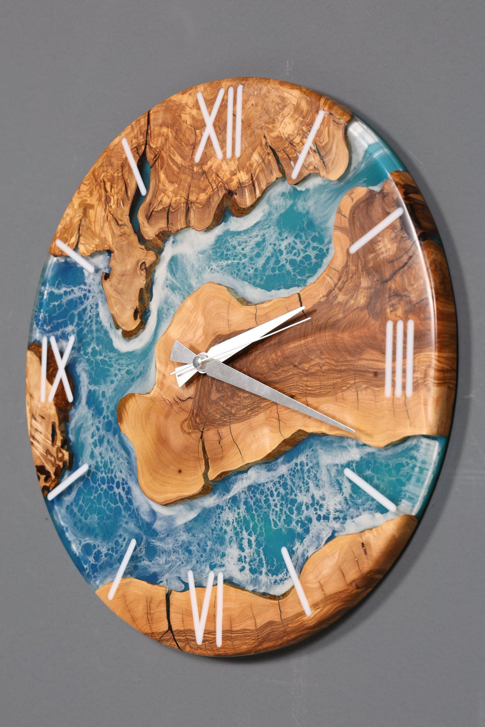 Impressive Handmade Epoxy Resin Clock Olive Tree Wall Clock Epoxy Analog Clock 