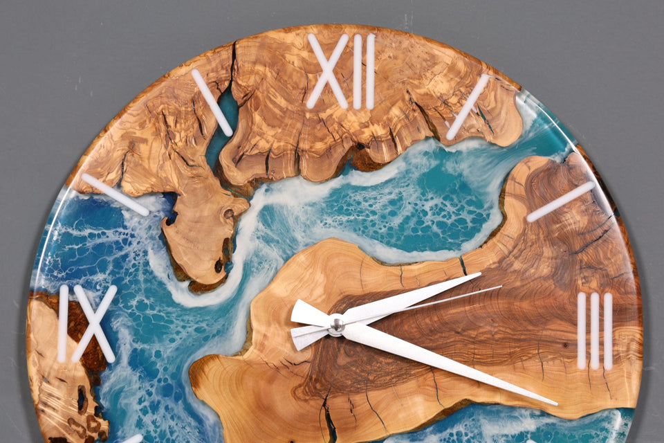 Impressive Handmade Epoxy Resin Clock Olive Tree Wall Clock Epoxy Analog Clock 