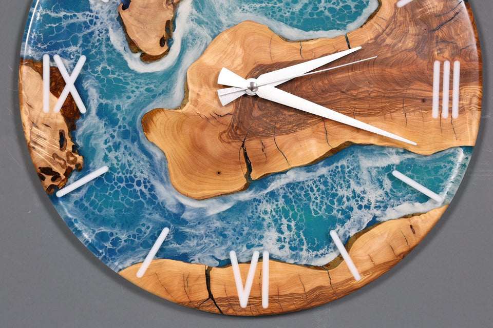 Impressive Handmade Epoxy Resin Clock Olive Tree Wall Clock Epoxy Analog Clock 