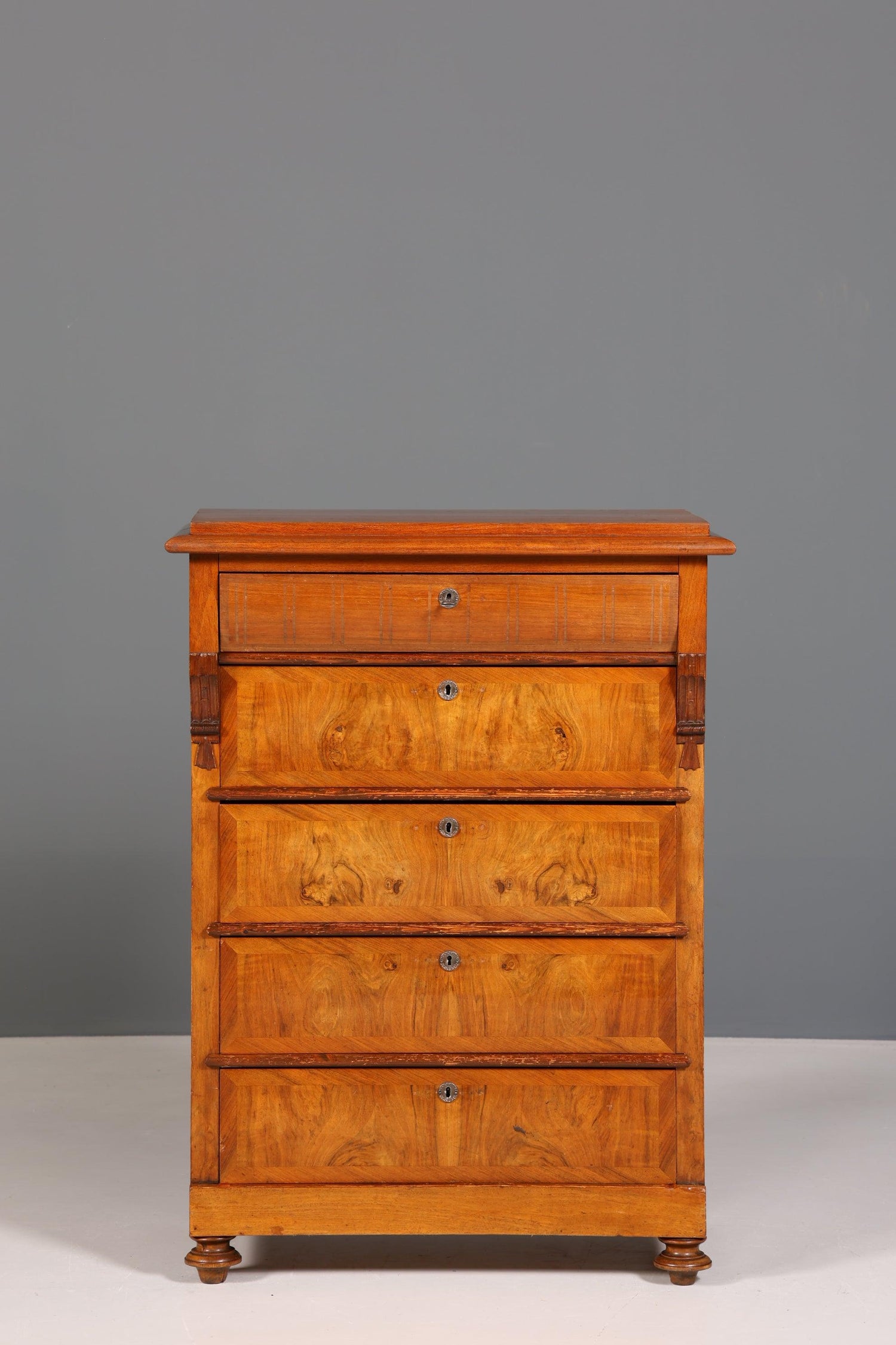 Beautiful Wilhelminian style Vertiko walnut highboard Louis Philippe chest of drawers around 1880