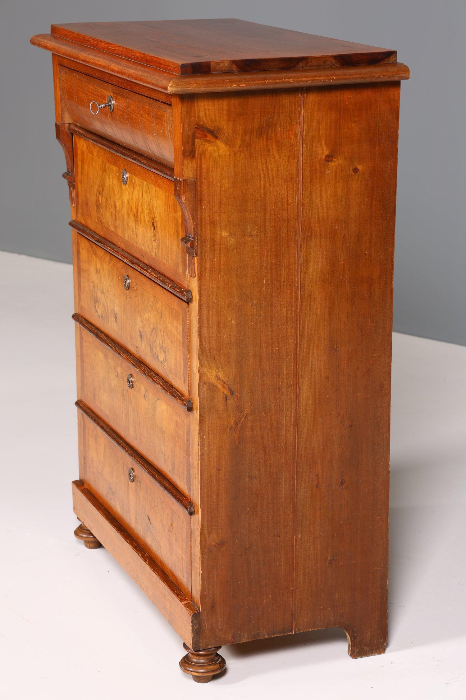 Beautiful Wilhelminian style Vertiko walnut highboard Louis Philippe chest of drawers around 1880