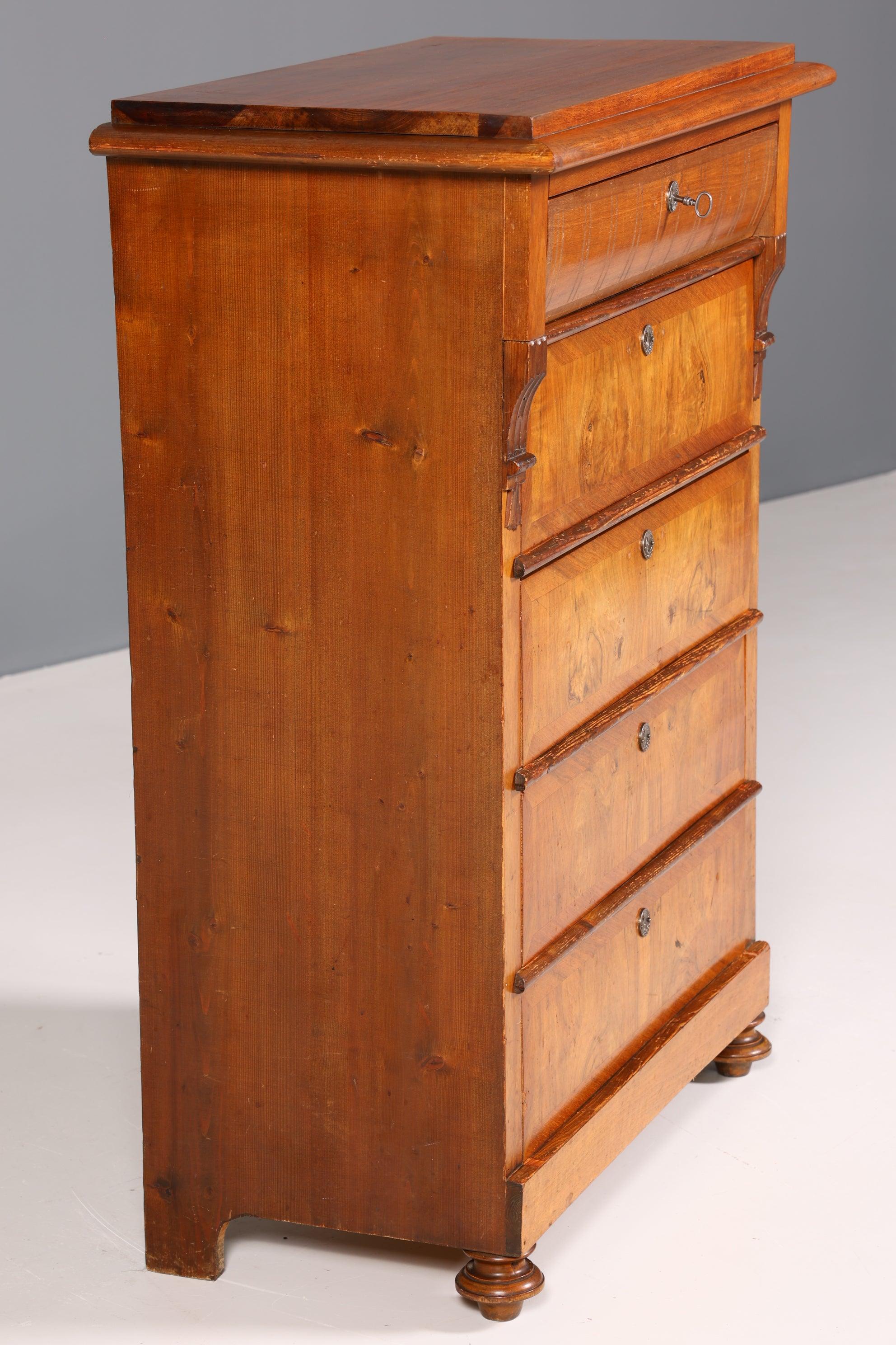 Beautiful Wilhelminian style Vertiko walnut highboard Louis Philippe chest of drawers around 1880