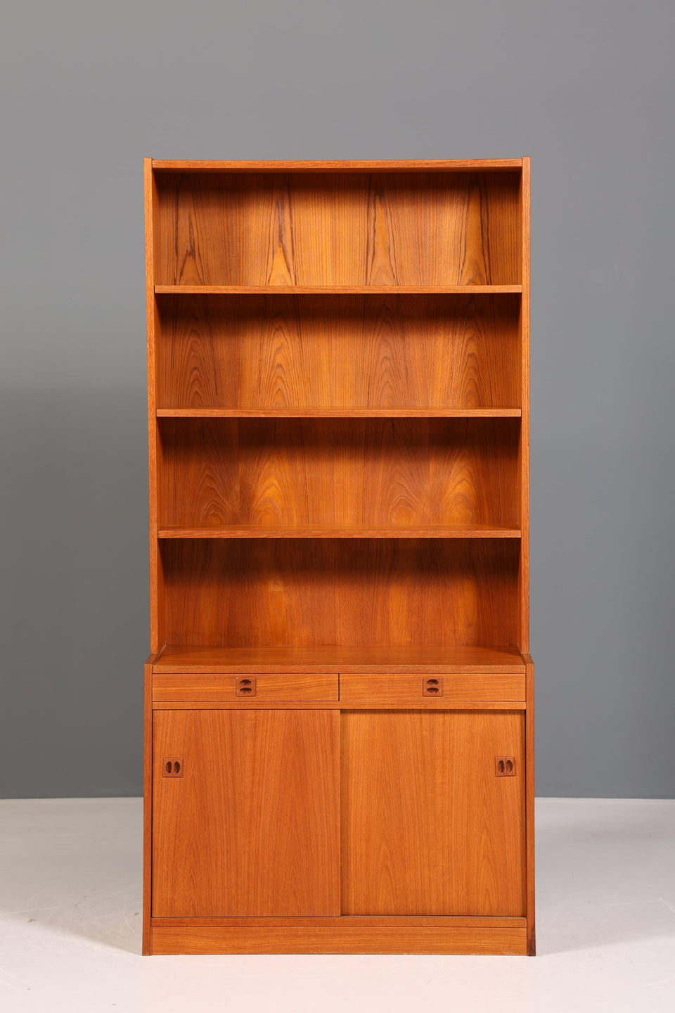 Beautiful Mid Century Shelf Sliding Door Bookcase Teak Wood Chest of Drawers 60s