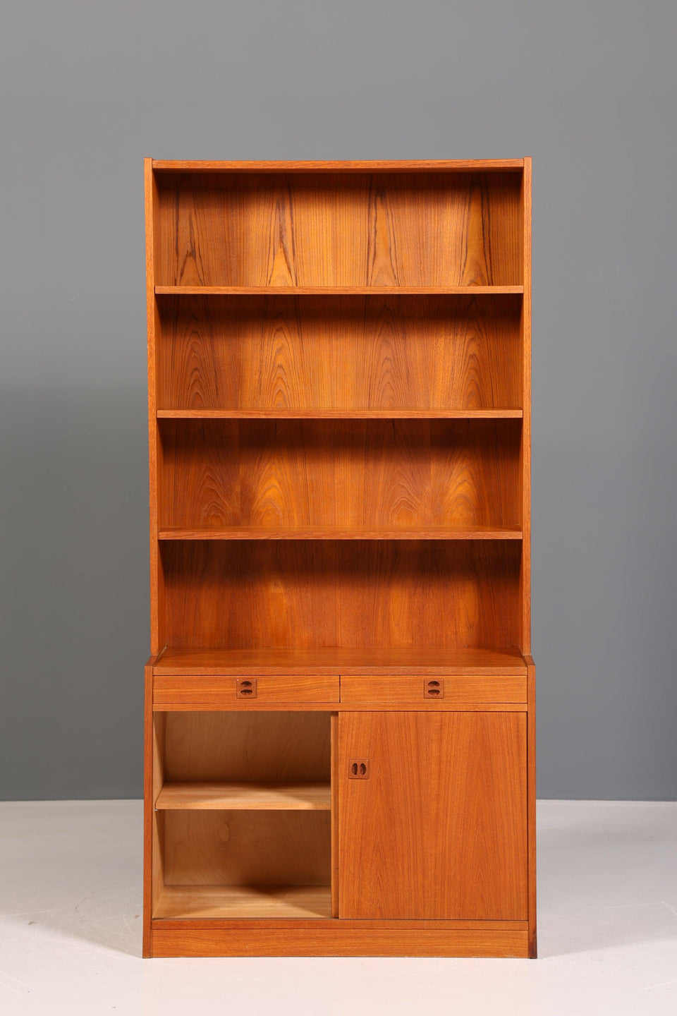 Beautiful Mid Century Shelf Sliding Door Bookcase Teak Wood Chest of Drawers 60s