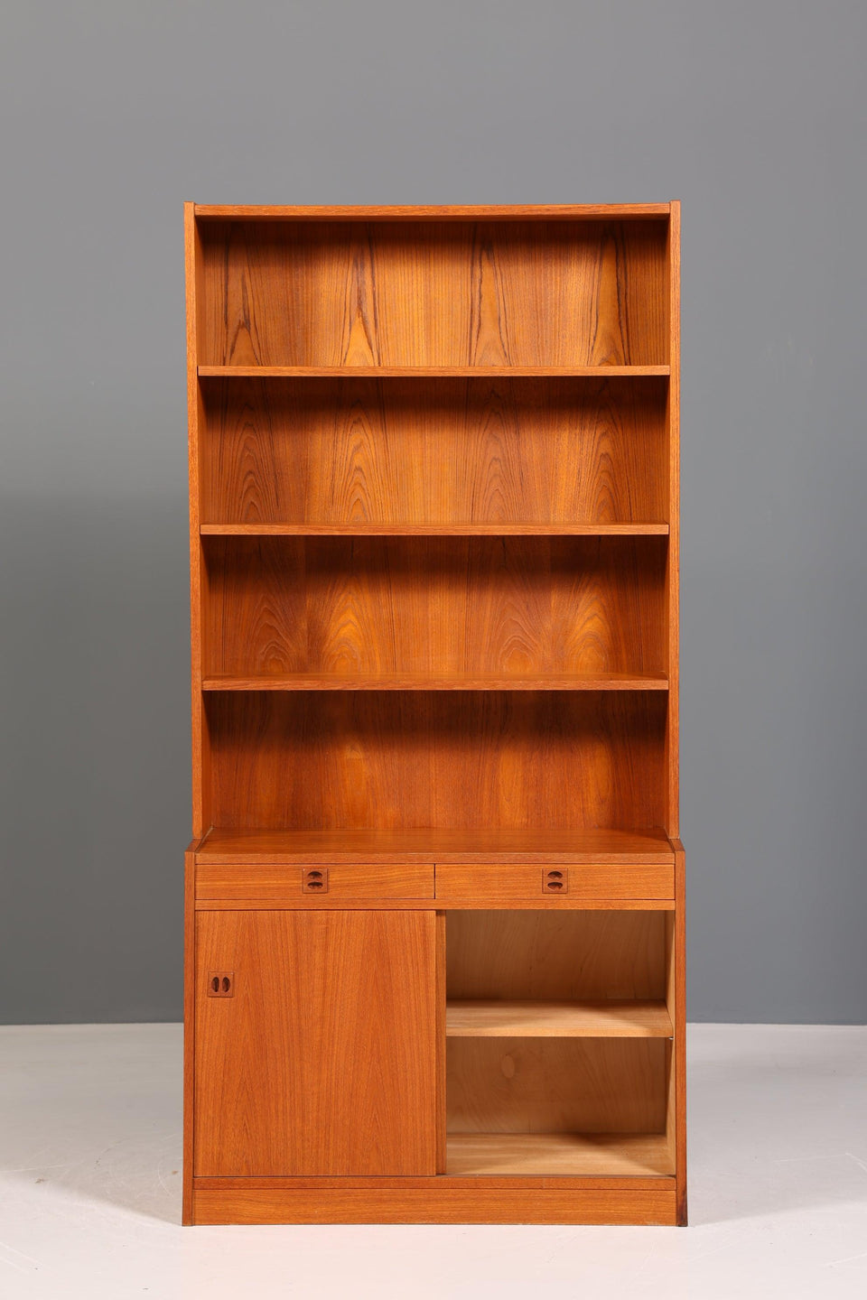 Beautiful Mid Century Shelf Sliding Door Bookcase Teak Wood Chest of Drawers 60s