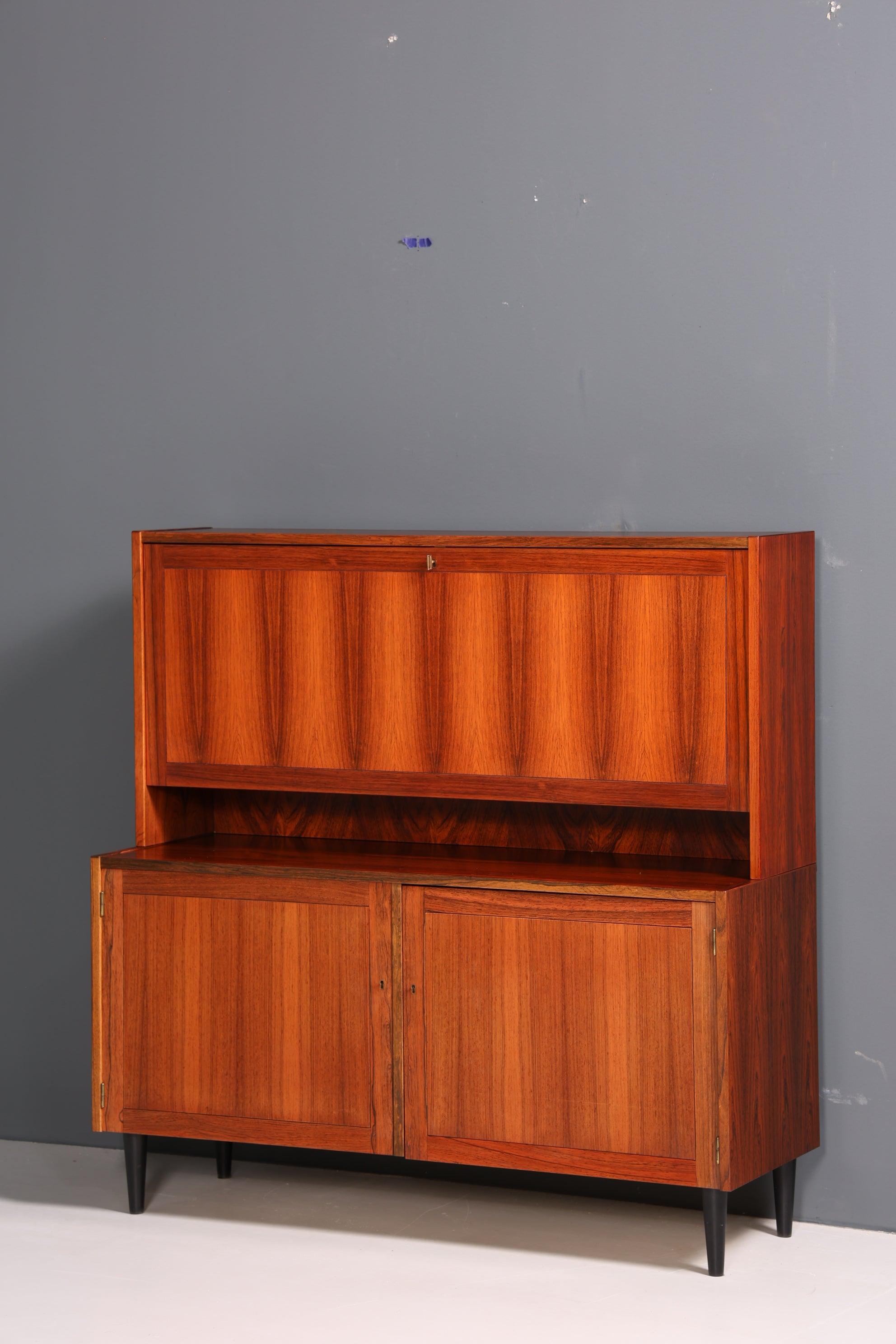 Schlichter Mid Century Schrank Palisander Retro Barschrank Highboard Sekretär 60s