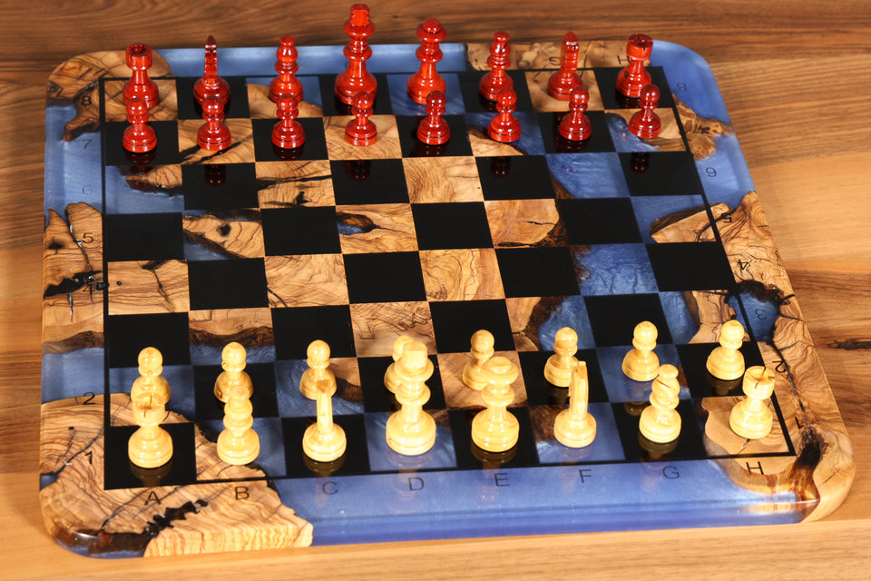 Impressive Handmade Epoxy Resin Chess Board Olive Tree Epoxy Game Board