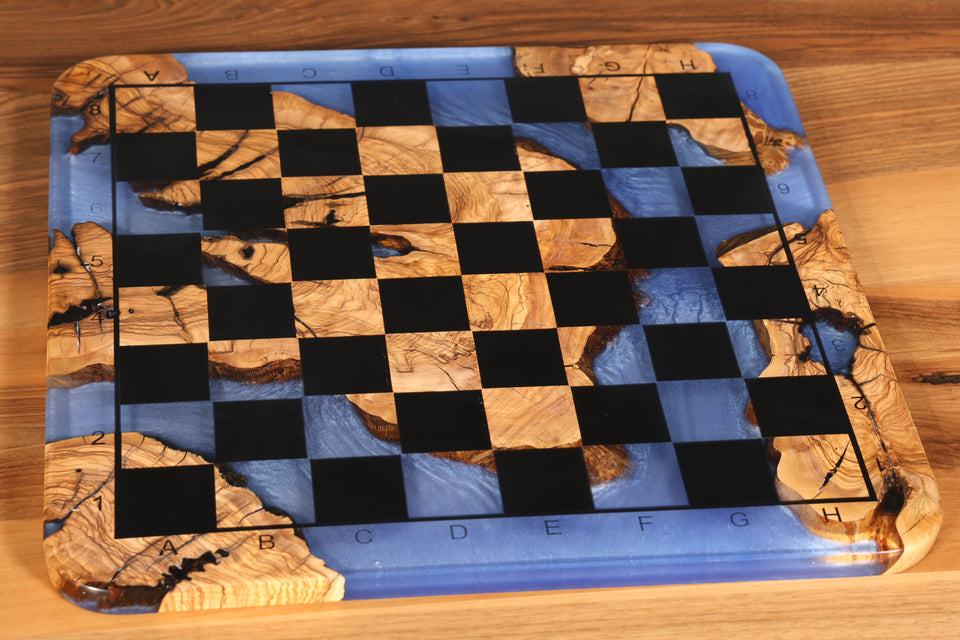 Impressive Handmade Epoxy Resin Chess Board Olive Tree Epoxy Game Board