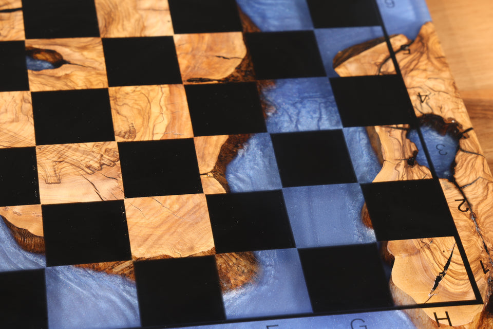 Impressive Handmade Epoxy Resin Chess Board Olive Tree Epoxy Game Board