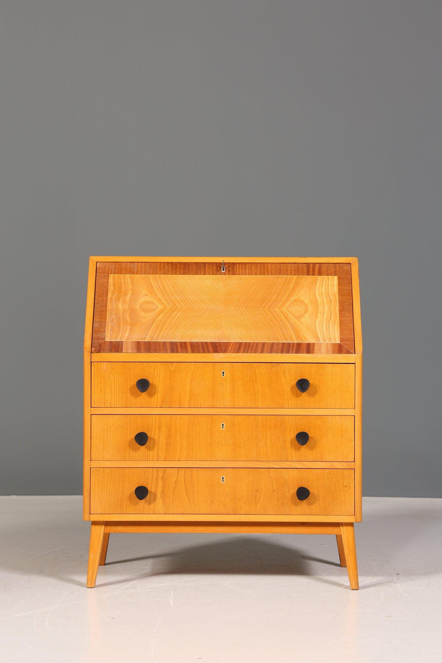 Beautiful Mid Century Secretary around 1960 Writing Furniture Real Wood Office Chest of Drawers