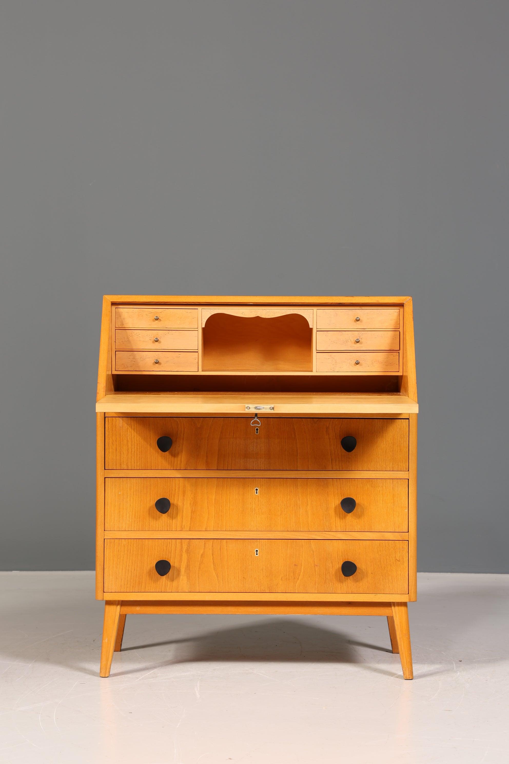 Beautiful Mid Century Secretary around 1960 Writing Furniture Real Wood Office Chest of Drawers