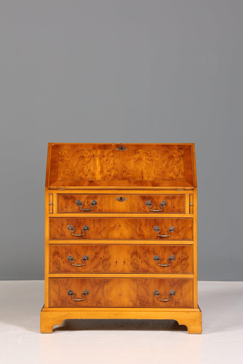 Beautiful English secretary real leather yew writing desk UK desk chest of drawers