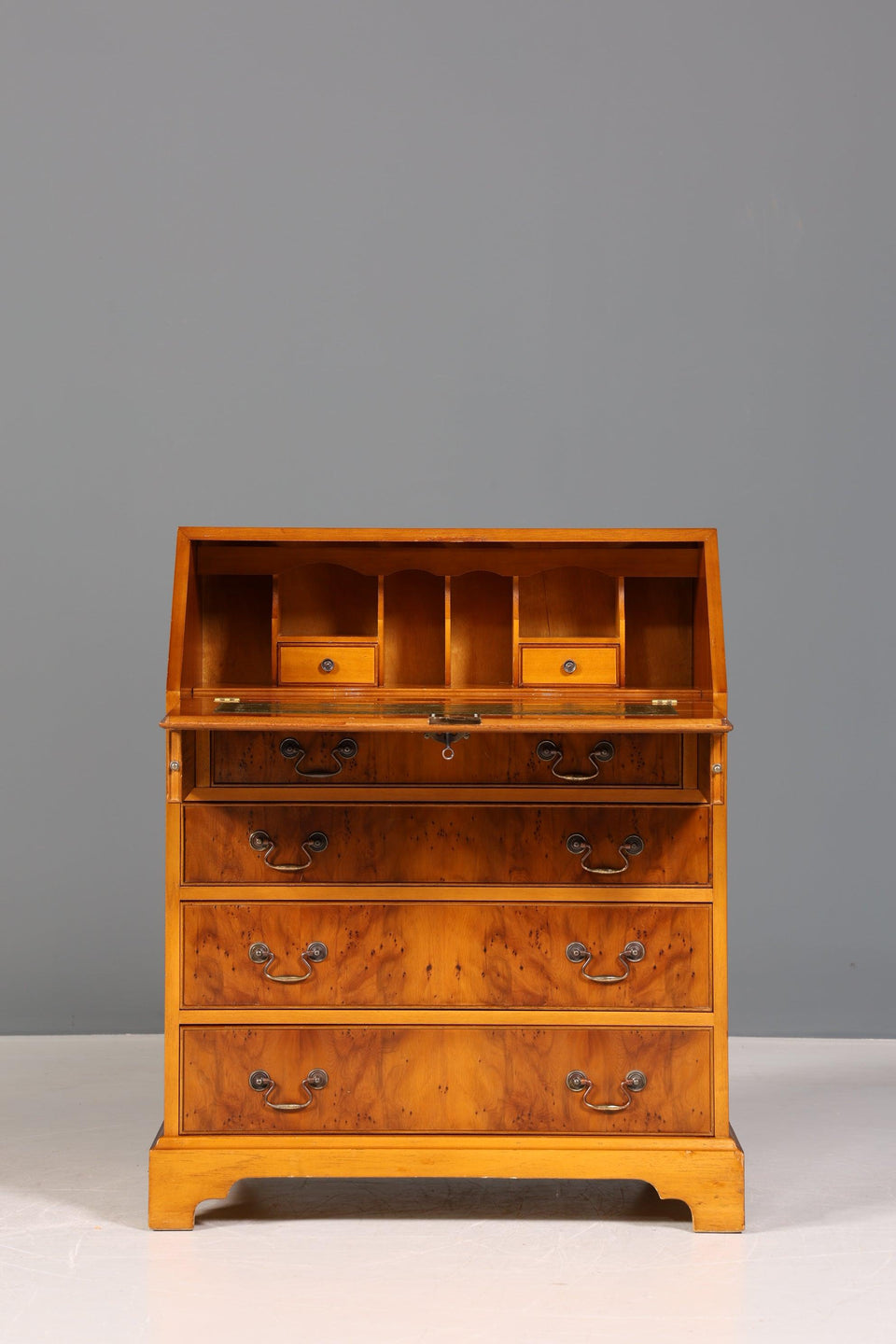 Beautiful English secretary real leather yew writing desk UK desk chest of drawers