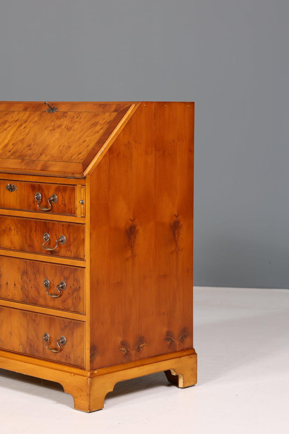 Beautiful English secretary real leather yew writing desk UK desk chest of drawers