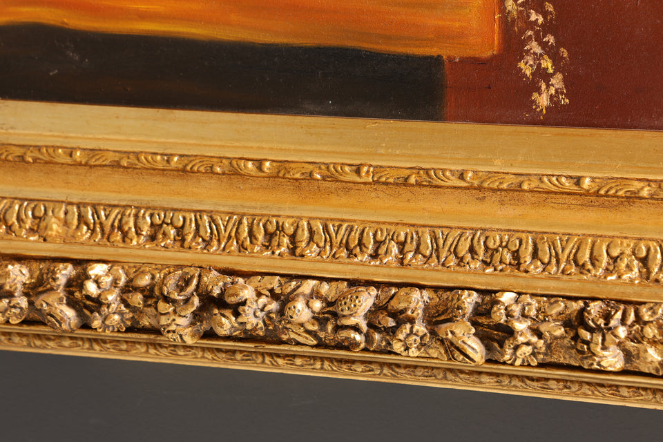 Prunkvolles XXL Barock Stil Bild Ornamenten Blumen Wandbild Gold handbemalt Gemälde Wandkunst