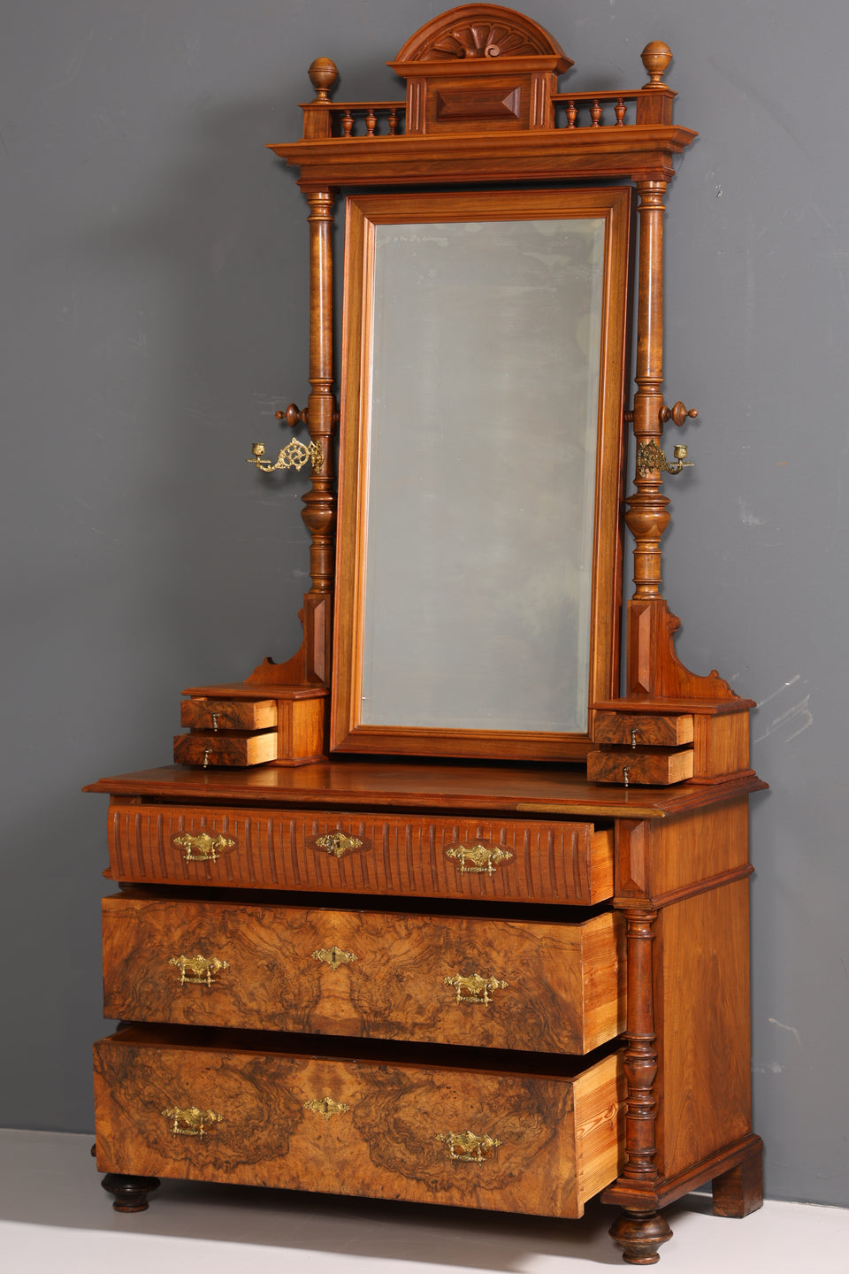 Edle Louis Philippe Kommode mit Spiegelaufsatz Gründerzeit Frisierkommode Holz Schrank Antik Flurschrank um 1880