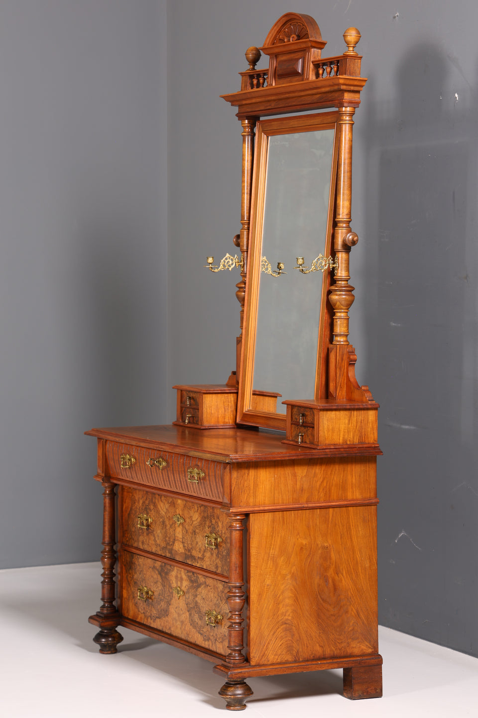 Edle Louis Philippe Kommode mit Spiegelaufsatz Gründerzeit Frisierkommode Holz Schrank Antik Flurschrank um 1880