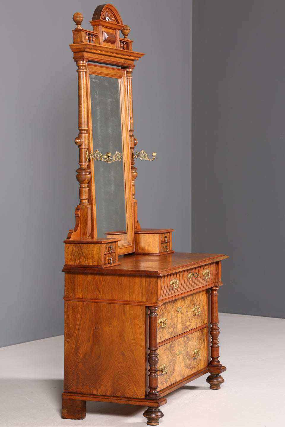 Edle Louis Philippe Kommode mit Spiegelaufsatz Gründerzeit Frisierkommode Holz Schrank Antik Flurschrank um 1880