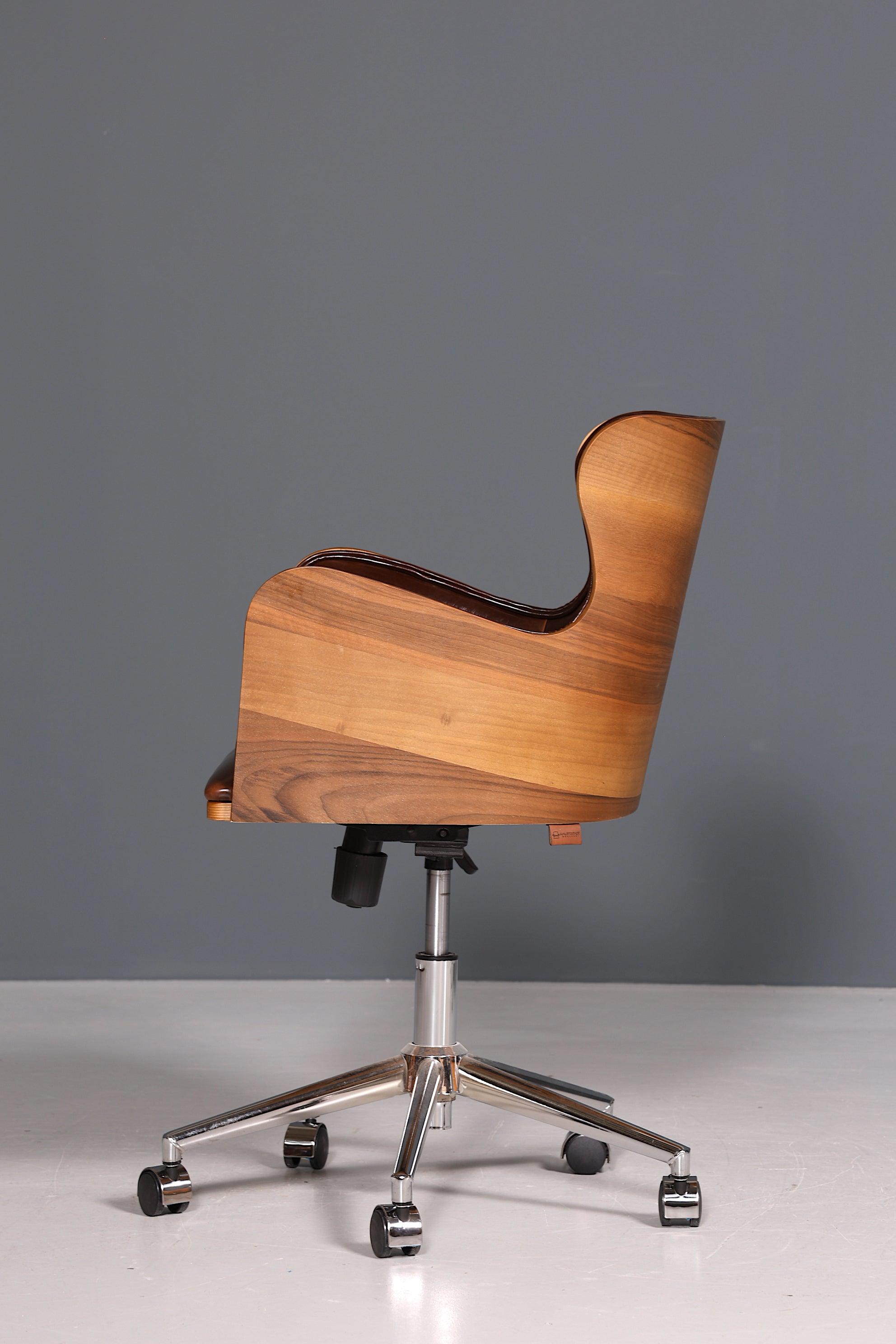 Chesterfield office armchair &quot;Leon-Office&quot; brown walnut