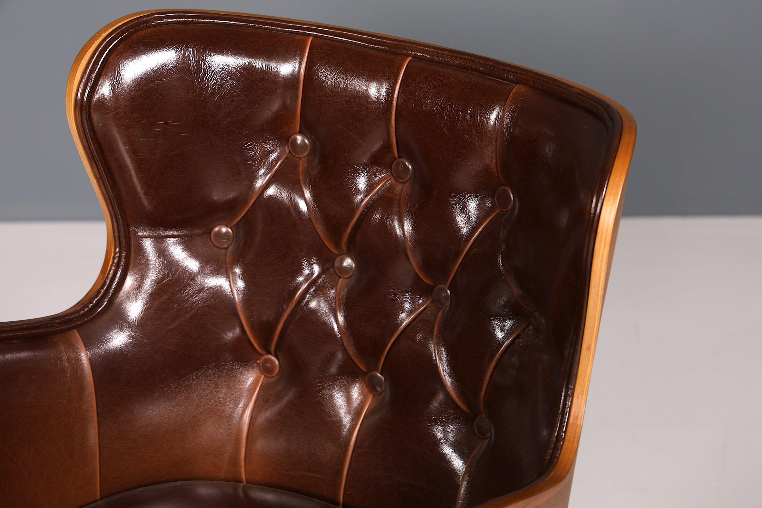 Chesterfield office armchair &quot;Leon-Office&quot; brown walnut