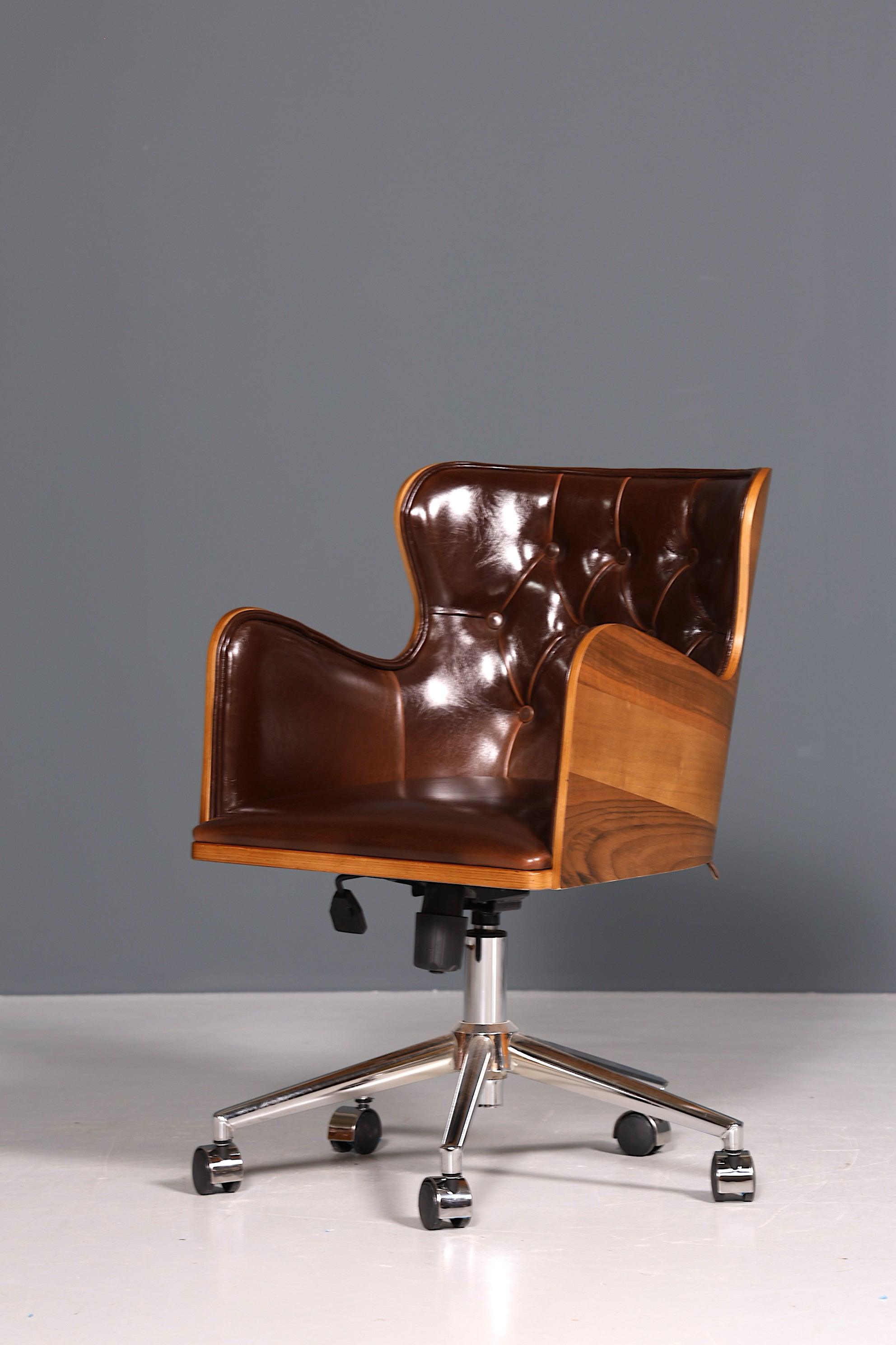 Chesterfield office armchair &quot;Leon-Office&quot; brown walnut