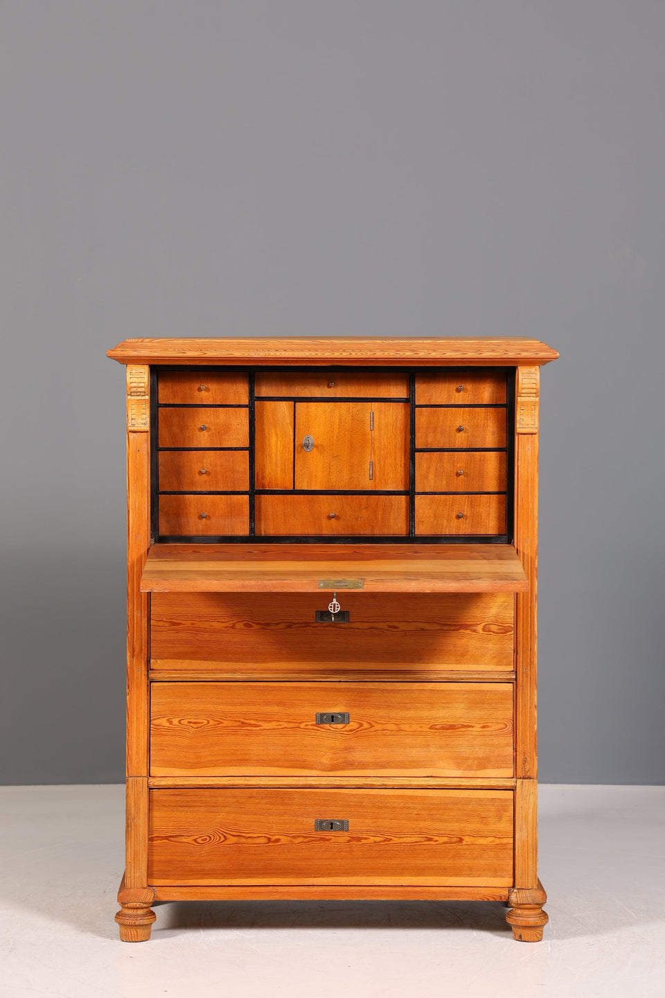 Beautiful Art Nouveau Secretary Vertiko Antique Softwood Chest of Drawers around 1890 Writing Chest