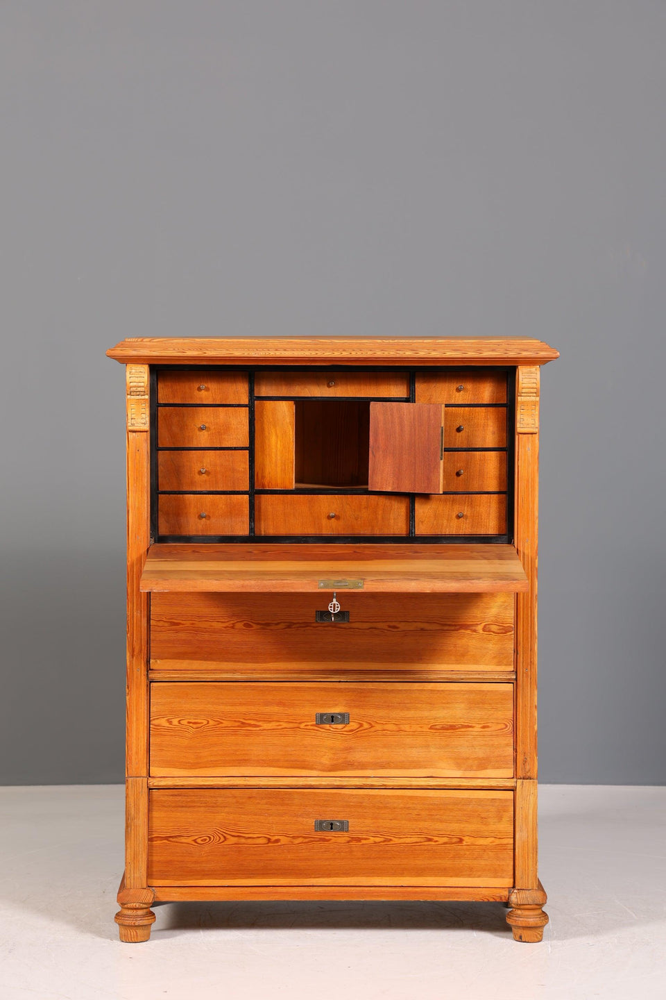 Beautiful Art Nouveau Secretary Vertiko Antique Softwood Chest of Drawers around 1890 Writing Chest