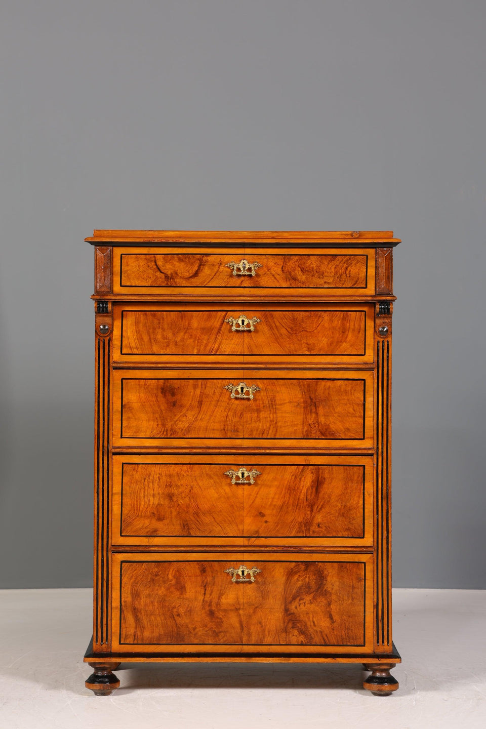 Stylish Wilhelminian style Vertiko walnut highboard Louis Philippe chest of drawers around 1880