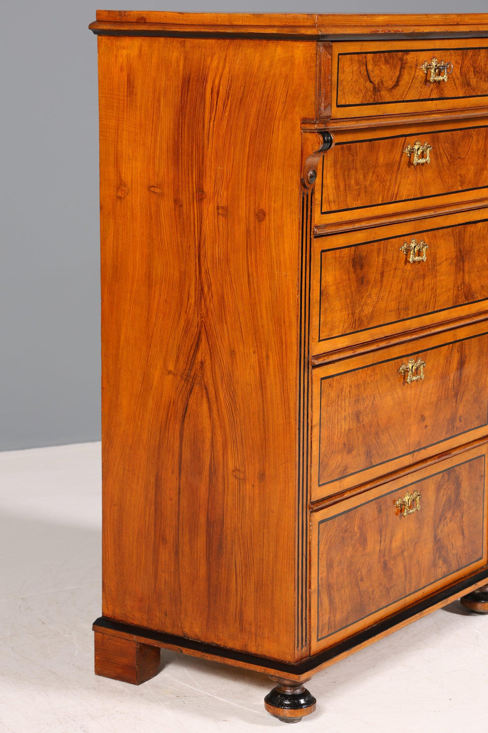 Stylish Wilhelminian style Vertiko walnut highboard Louis Philippe chest of drawers around 1880