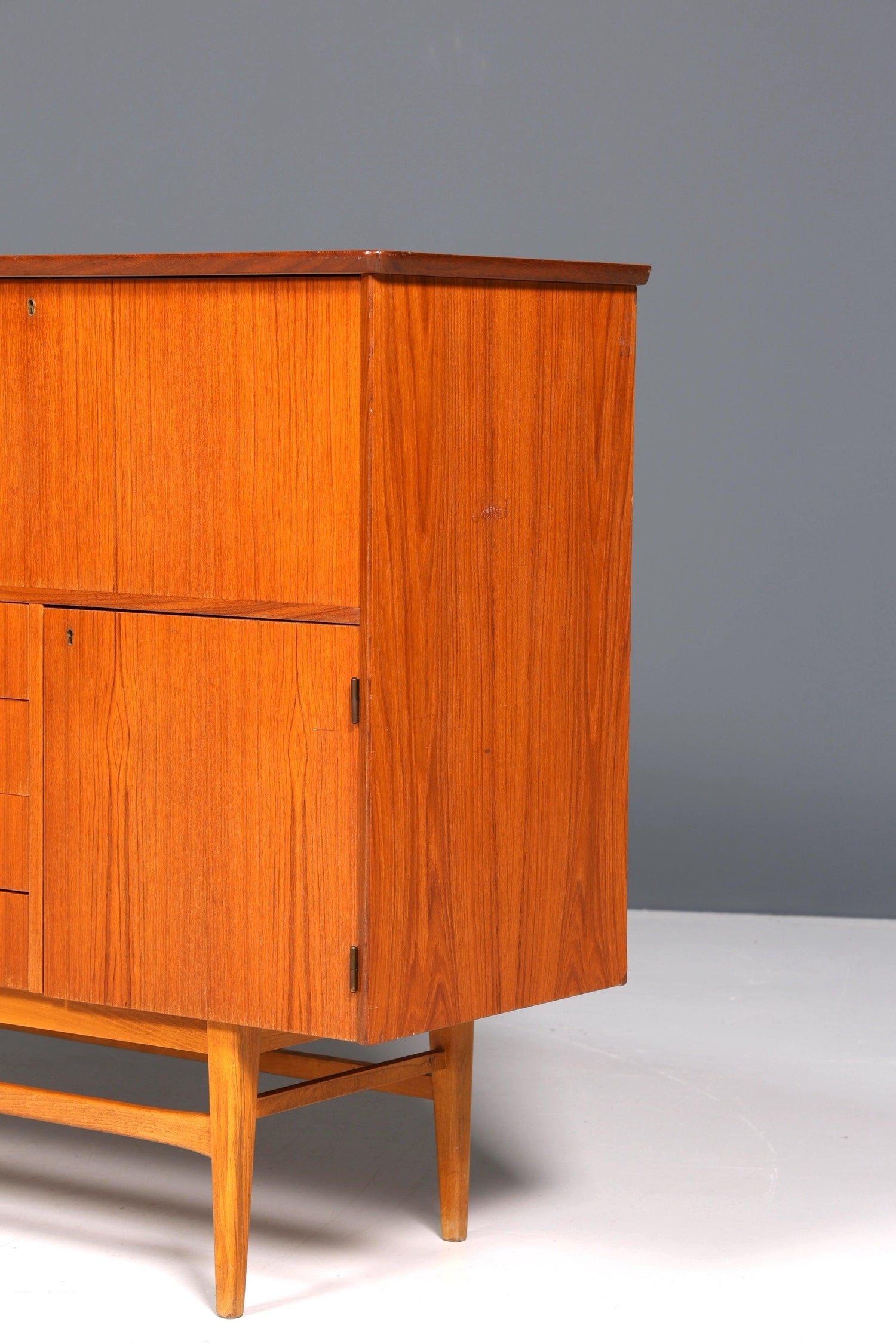 Simple Mid Century Highboard Vintage Sideboard Danish Design Teak Wood Chest of Drawers 60s