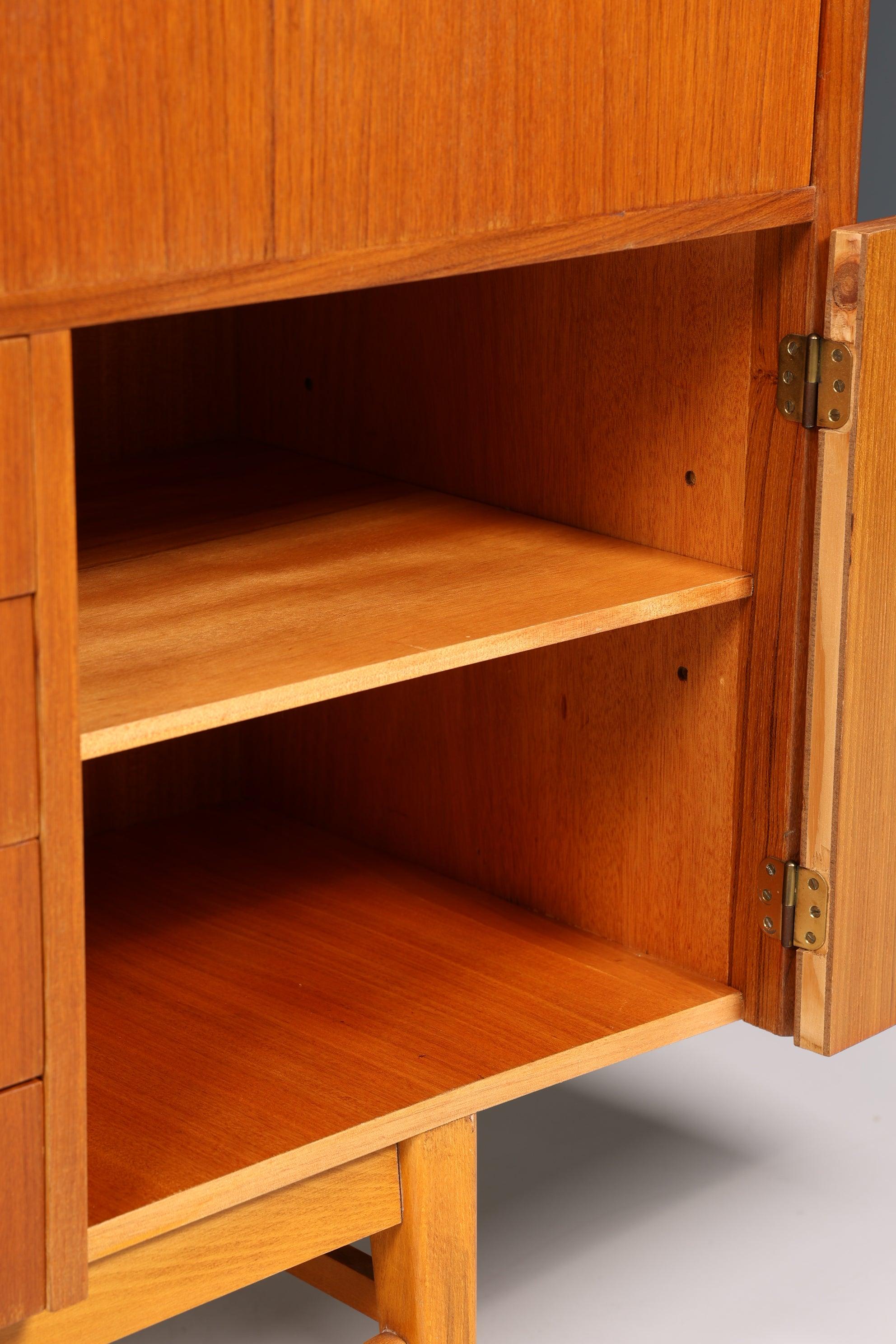 Simple Mid Century Highboard Vintage Sideboard Danish Design Teak Wood Chest of Drawers 60s