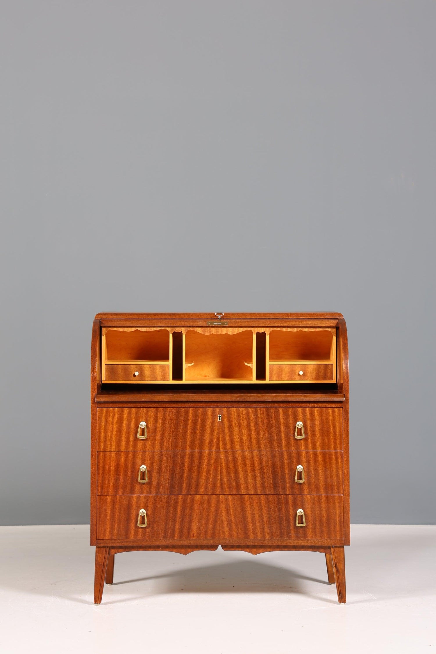 Wunderschöner Mid Century Rollladen Sekretär echt Holz Schrank Office Kommode 60er Jahre