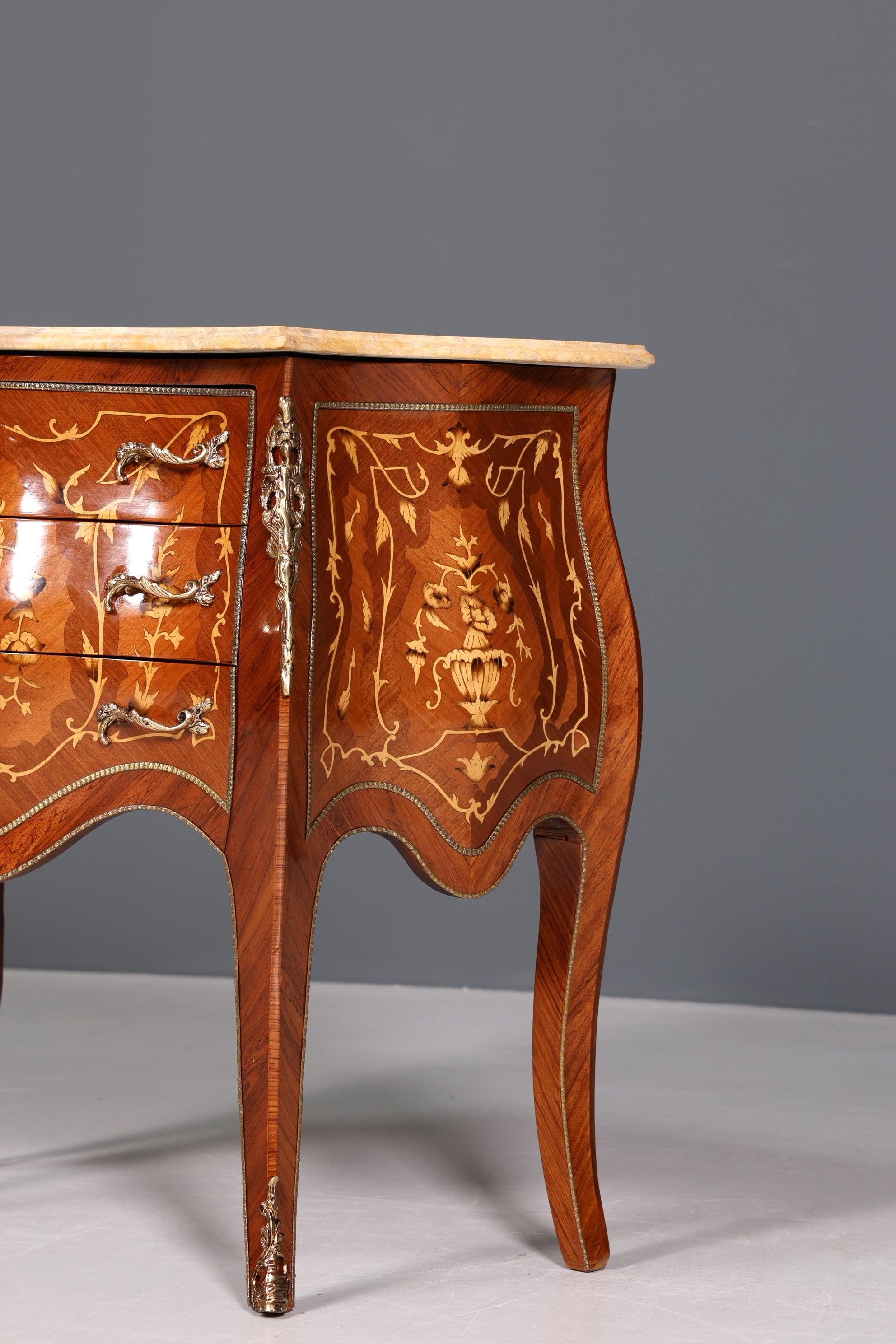 Königliche Bauchige Barock Stil Kommode Messing Marmor Louis XV Sideboard Antik Stil