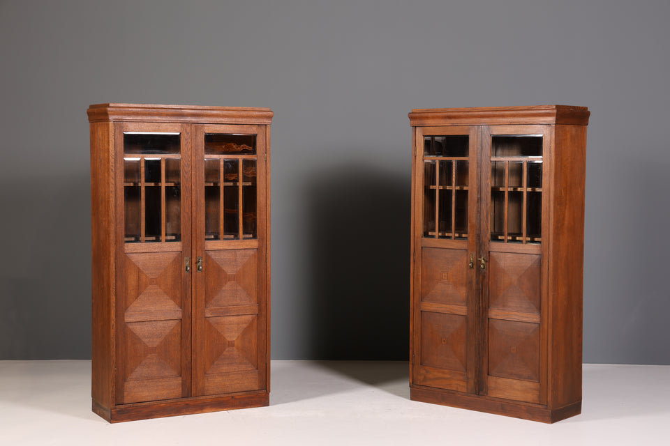 Traumhafte Jugendstil Vitrine Antike Holz Bücherschrank Eiche Antik Schrank 1 von 2