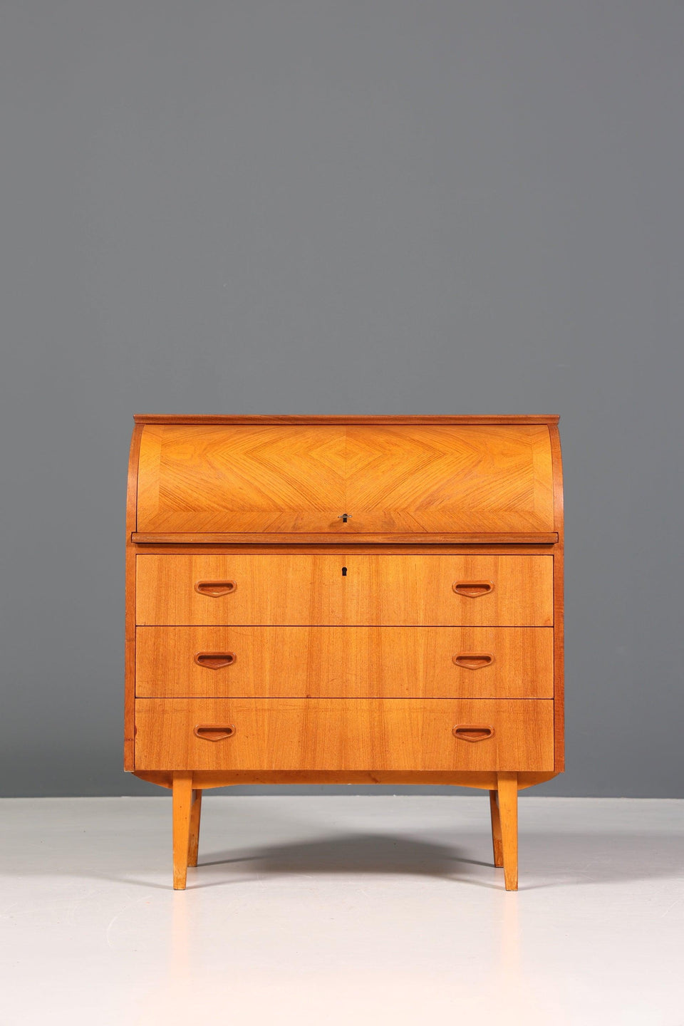 Wunderschöner Mid Century Rollladen Sekretär Danish Design Teak Holz Schreibkommode 60er Jahre