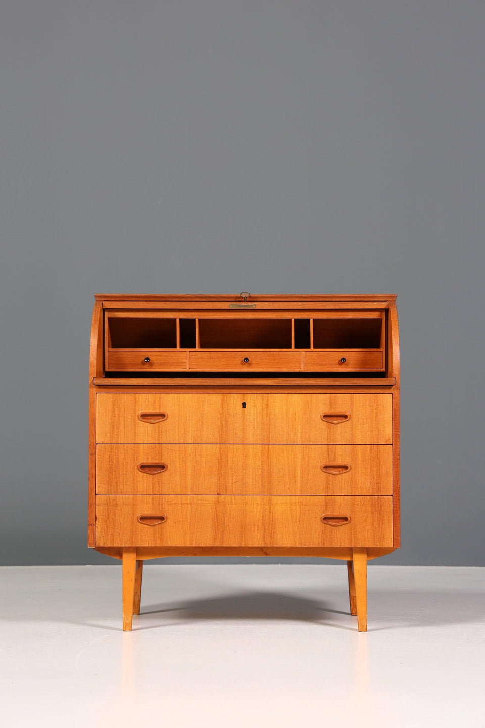 Wunderschöner Mid Century Rollladen Sekretär Danish Design Teak Holz Schreibkommode 60er Jahre