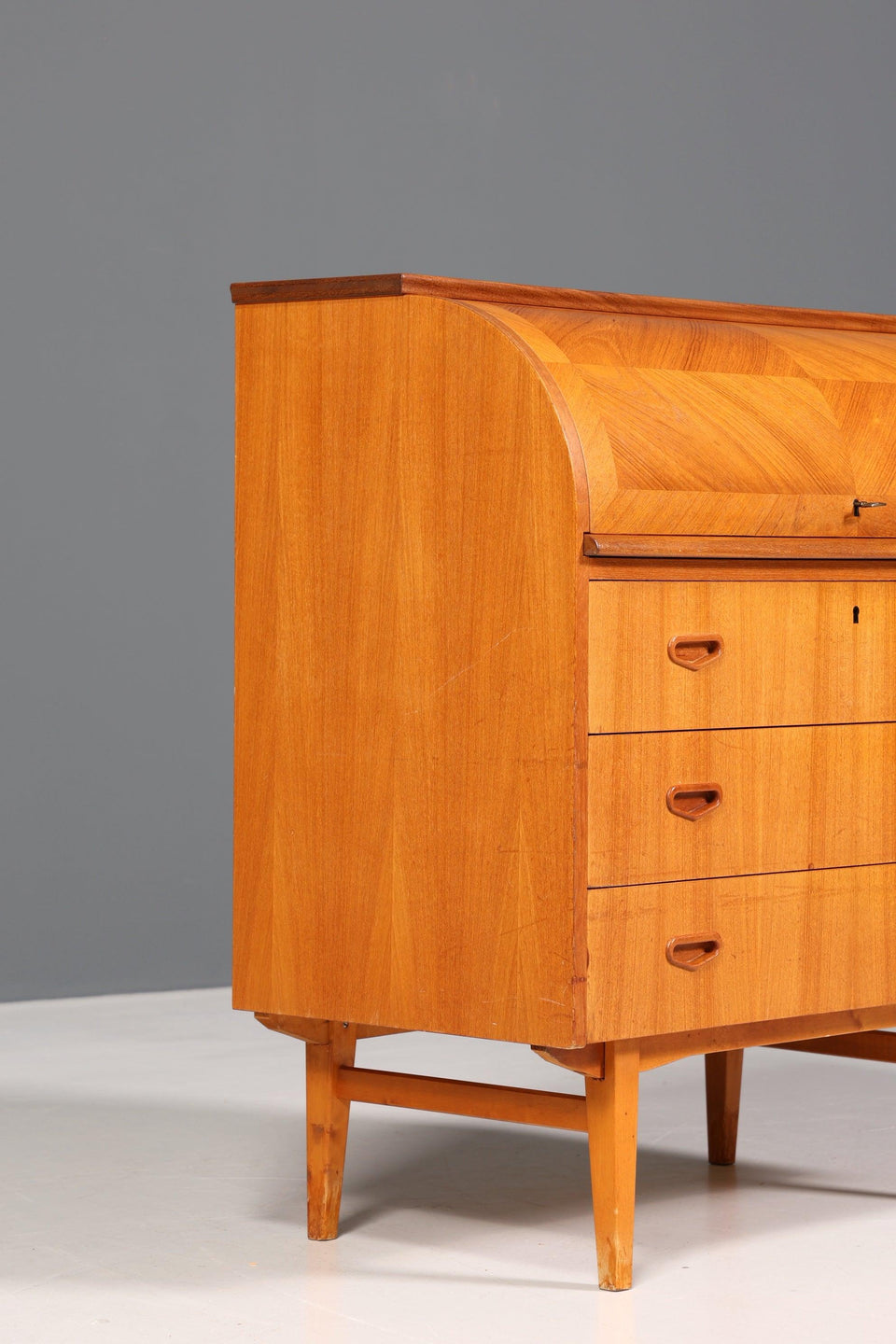 Wunderschöner Mid Century Rollladen Sekretär Danish Design Teak Holz Schreibkommode 60er Jahre