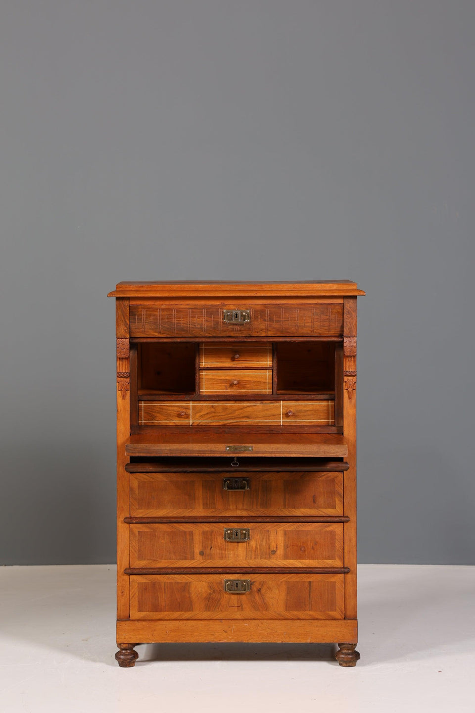 Beautiful Wilhelminian style secretary Vertiko highboard Louis Philippe chest of drawers around 1880