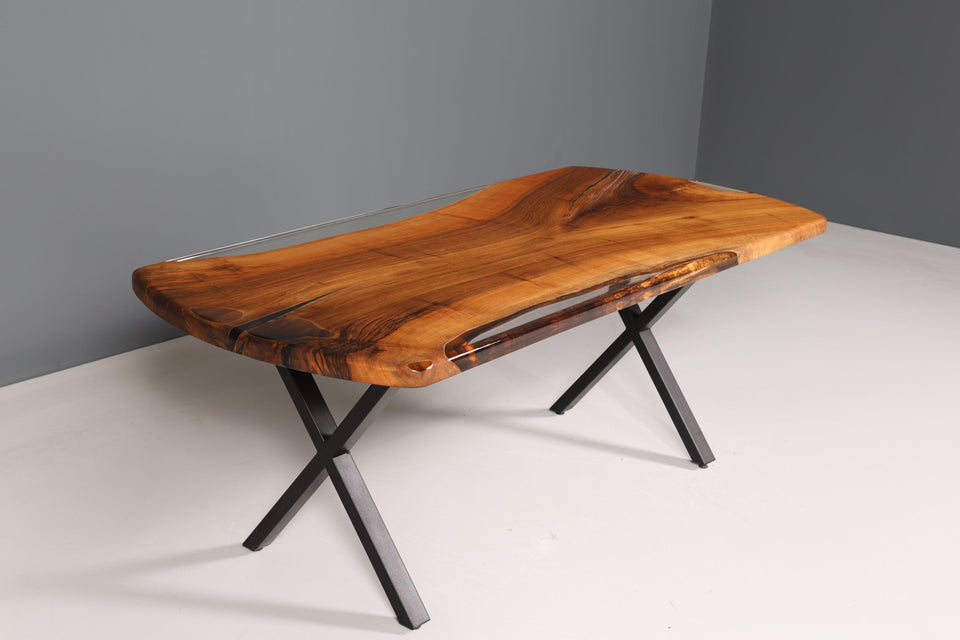 Unique epoxy resin table walnut 202-94cm rounded solid wood dining room table kitchen table