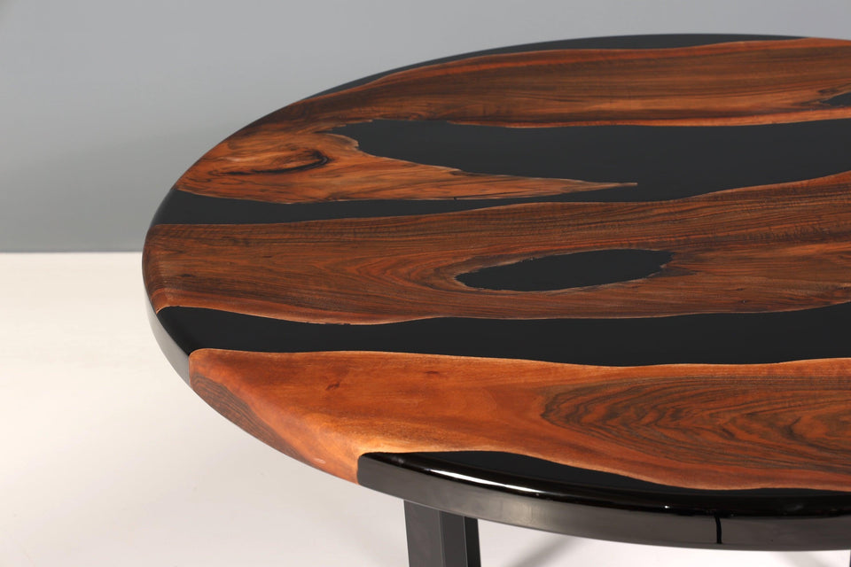 Round epoxy resin table 140cm walnut dining room table solid wood kitchen table