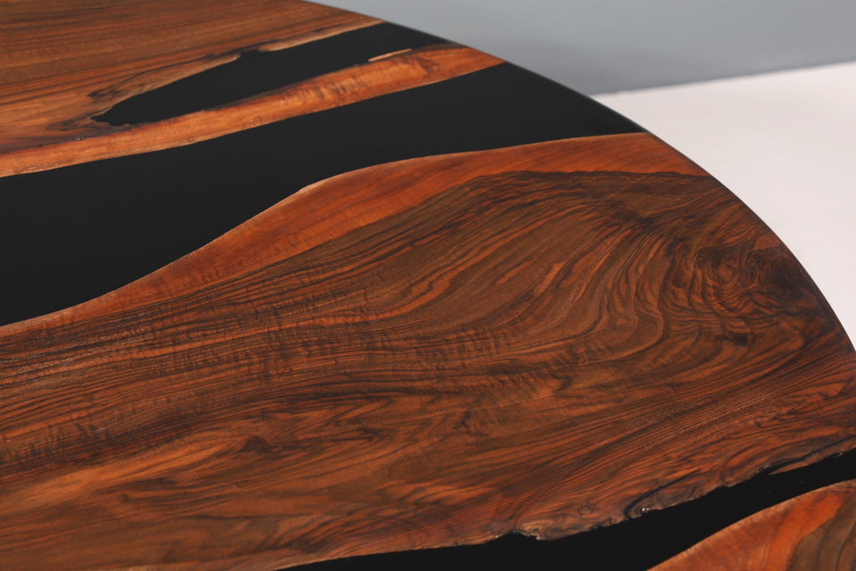 Round epoxy resin table 140cm walnut dining room table solid wood kitchen table