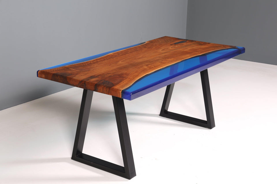 Epoxy resin table walnut dining room table blue solid wood kitchen table epoxy dining table