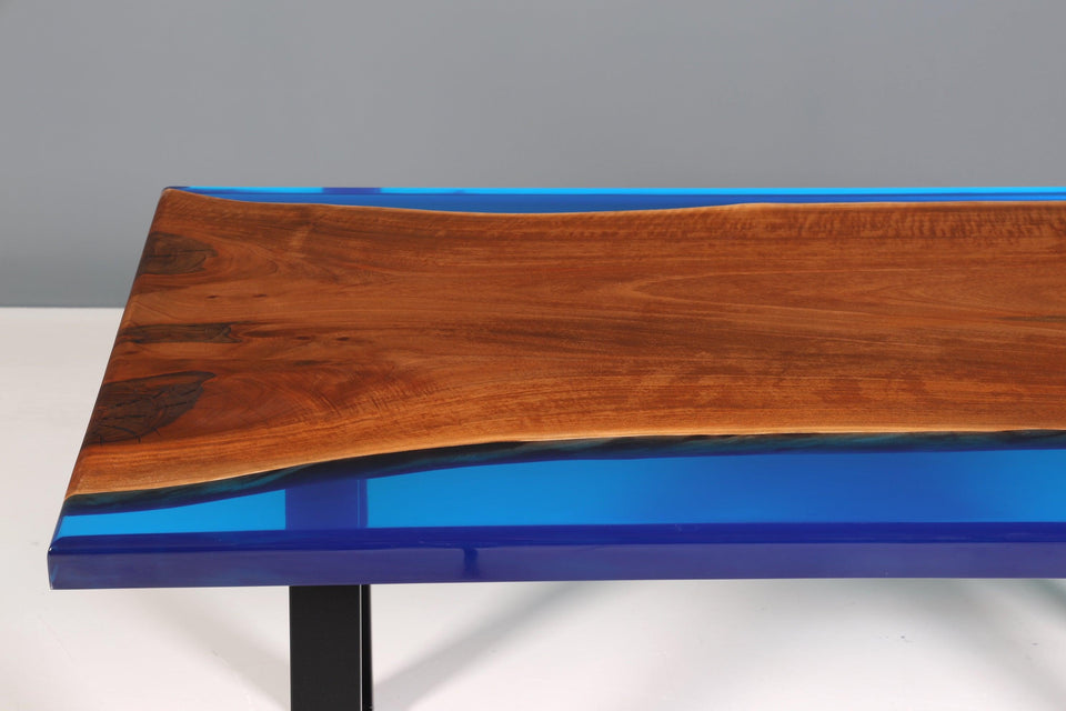 Epoxy resin table walnut dining room table blue solid wood kitchen table epoxy dining table