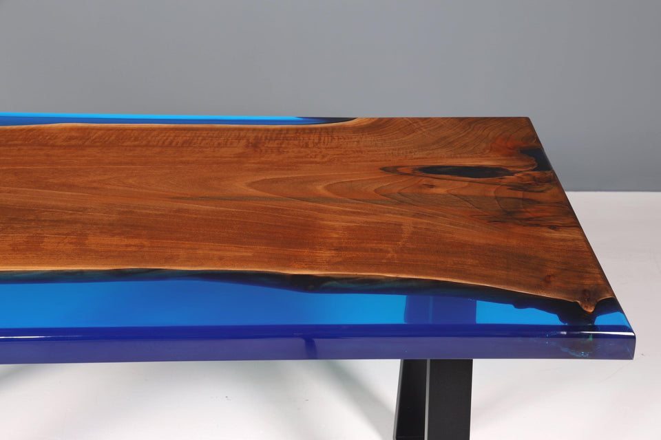 Epoxy resin table walnut dining room table blue solid wood kitchen table epoxy dining table