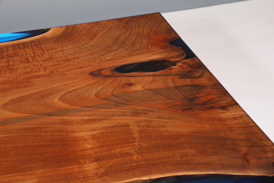 Epoxy resin table walnut dining room table blue solid wood kitchen table epoxy dining table