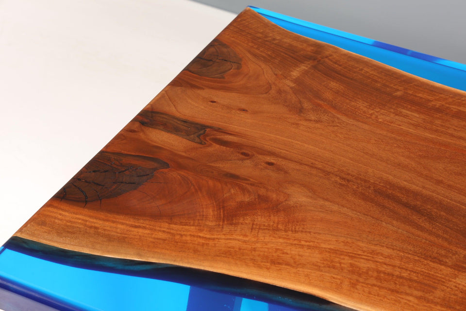 Epoxy resin table walnut dining room table blue solid wood kitchen table epoxy dining table