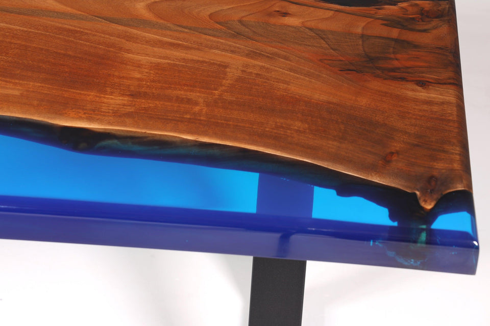 Epoxy resin table walnut dining room table blue solid wood kitchen table epoxy dining table