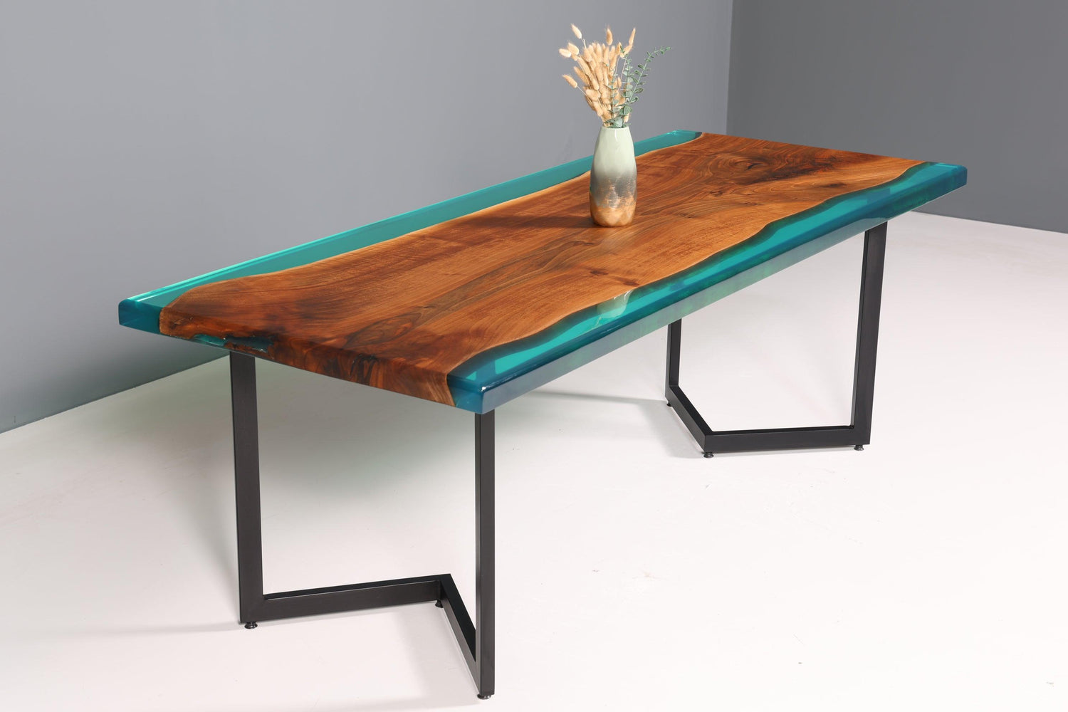 Rare epoxy resin table walnut dining room table green epoxy dining table solid wood kitchen table