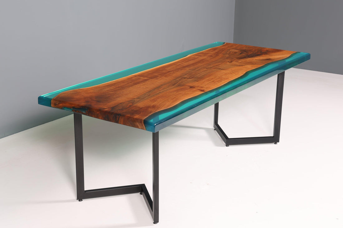 Rare epoxy resin table walnut dining room table green epoxy dining table solid wood kitchen table