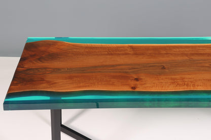 Rare epoxy resin table walnut dining room table green epoxy dining table solid wood kitchen table